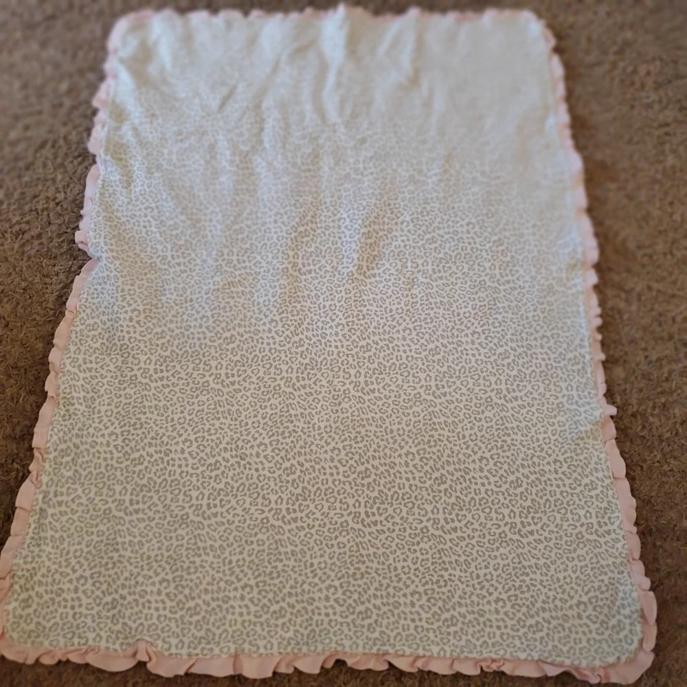 Carter's Cheetah Leopard Print Polka Dots Ruffle Baby Blanket Cotton Pink Grey